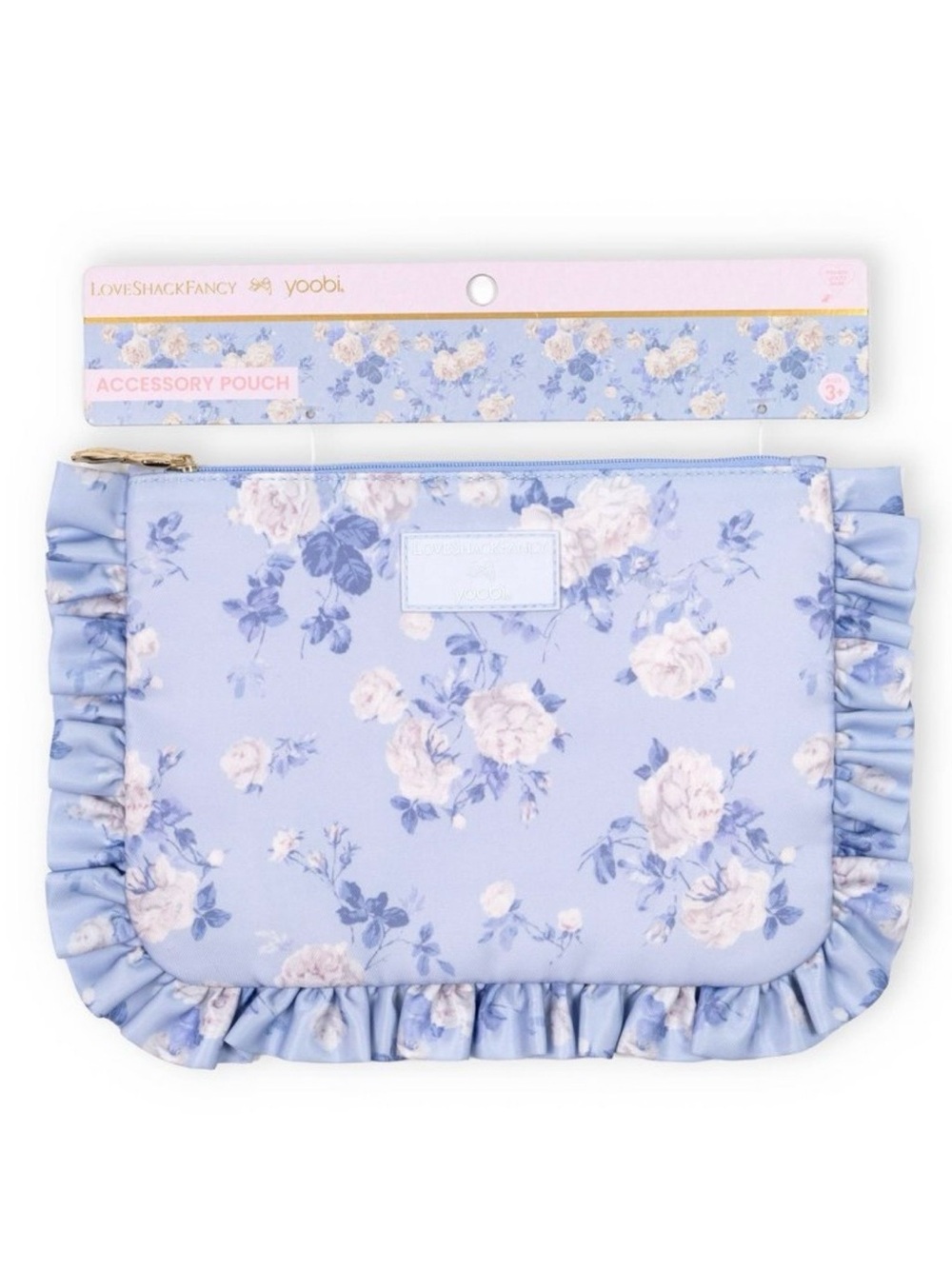 LoveShackFancy X Yoobi Everblooming Rosettes Zip Pencil Case Whisper Blue NWT 💙